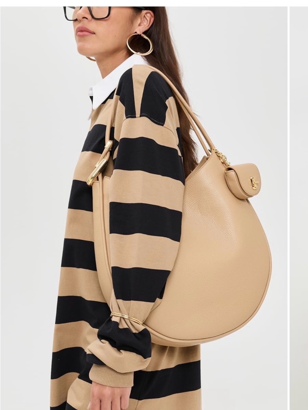 BRAND NEW Marc Jacobs Camel Pebbled Leather Crescent Hobo with Gold Hardware